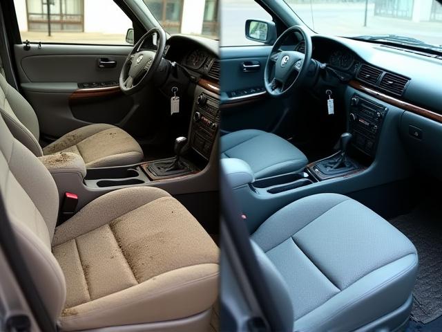 Before and after of a car's interior cleaning